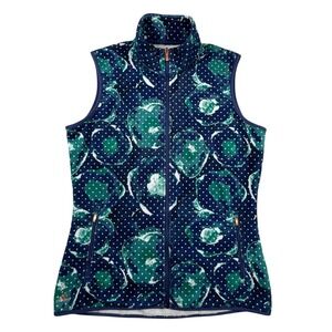 Adidas Womens Fleece Vest Navy Blue Green Apple Polka Dot Full Zip Size Medium